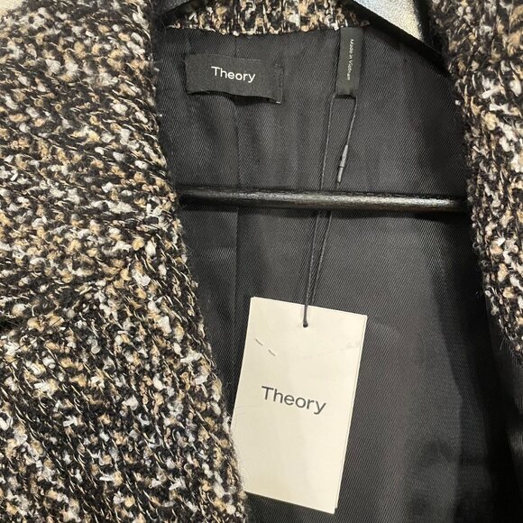 New Theory Sargent Wool Blend Tweed Jacket Black Beige 12 $495 - Picture 7 of 9